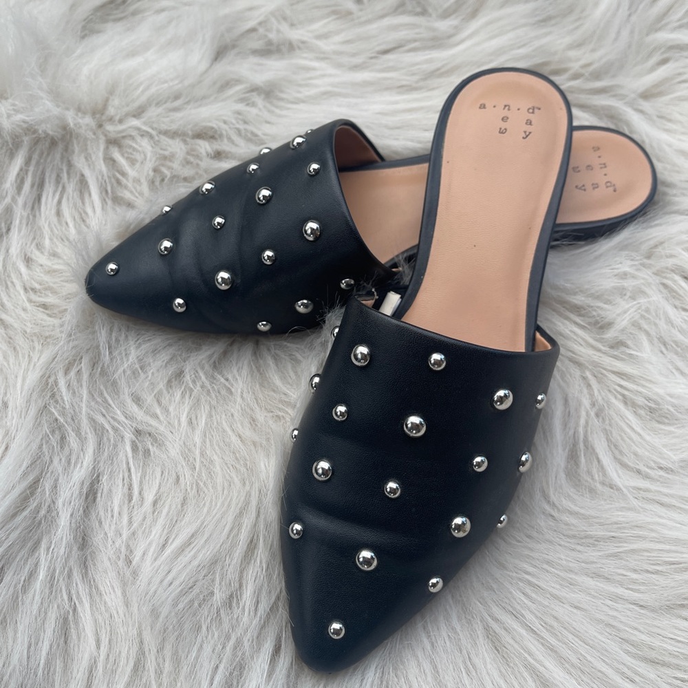 Black studded mules